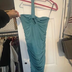 Green Ruched Bodycon One Shoulder Dress for Cocktail